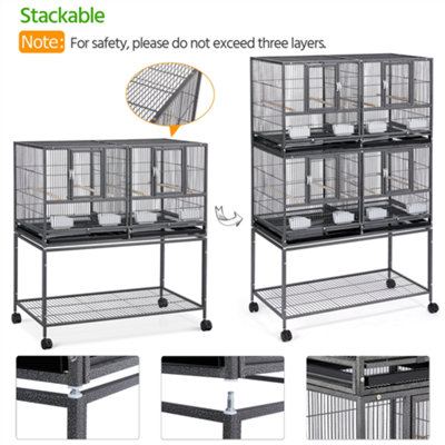Yaheetech Black Stackable Wide Bird Cage Divided Breeder Cage with Rolling Stand - 4