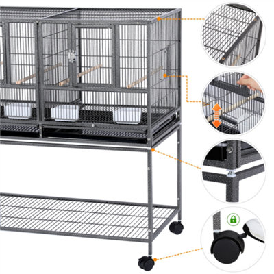 Yaheetech Black Stackable Wide Bird Cage Divided Breeder Cage with Rolling Stand - 5