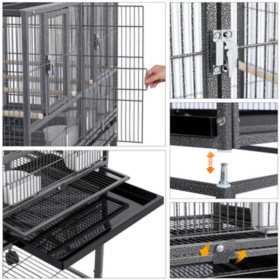 Yaheetech Black Stackable Wide Bird Cage Divided Breeder Cage with Rolling Stand - 6