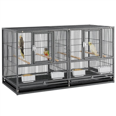 View of Yaheetech Black Stackable Wide Bird Cage Divided Breeder Cage