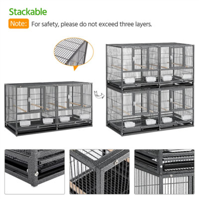 Yaheetech Black Stackable Wide Bird Cage Divided Breeder Cage - 4