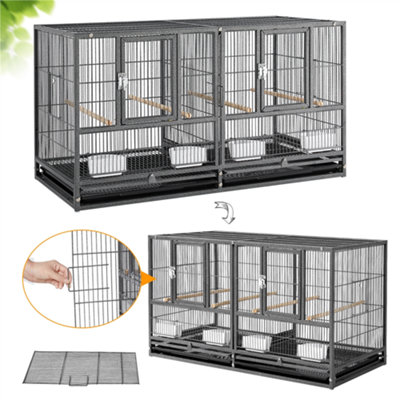 Image showcasing Yaheetech Black Stackable Wide Bird Cage Divided Breeder Cage