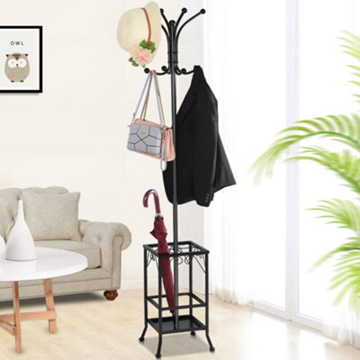 Yaheetech Black Standing Metal Coat Hat Rack with Umbrella Holder