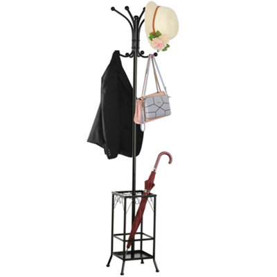 Yaheetech Black Standing Metal Coat Hat Rack with Umbrella Holder