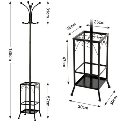 Yaheetech Black Standing Metal Coat Hat Rack with Umbrella Holder - 3