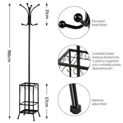 Yaheetech Black Standing Metal Coat Hat Rack with Umbrella Holder - 4