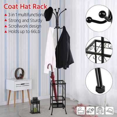 Yaheetech Black Standing Metal Coat Hat Rack with Umbrella Holder - 5