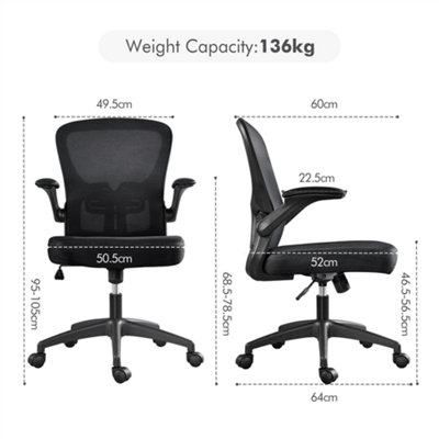 Yaheetech Black Swivel Mesh Office Chair with Armrests