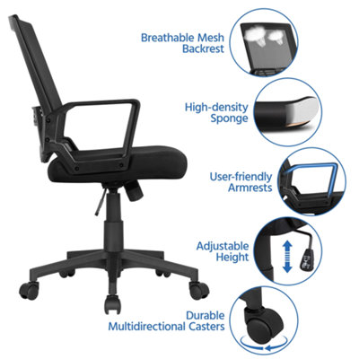 Yaheetech Black Swivel Mid-back Mesh Office Chair