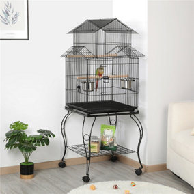 Yaheetech Black Triple Roof Rolling Bird Cage Metal Parrot Cage with Detachable Stand