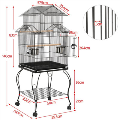 Yaheetech Black Triple Roof Rolling Bird Cage Metal Parrot Cage with Detachable Stand - 3