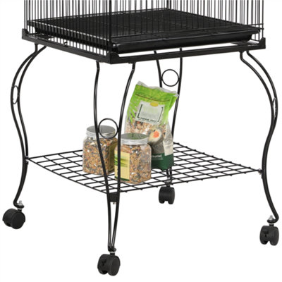 Yaheetech Black Triple Roof Rolling Bird Cage Metal Parrot Cage with Detachable Stand - 7