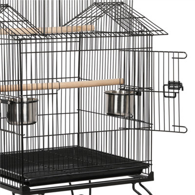 Visual Reference: Yaheetech Black Triple Roof Rolling Bird Cage Metal Parrot Cage