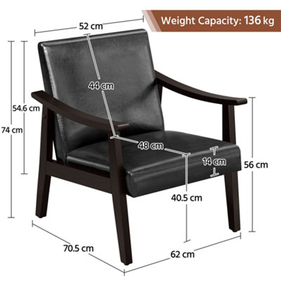 Yaheetech Black Upholstered Faux Leather Armchair with Wood Legs