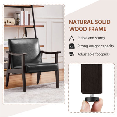 Yaheetech Black Upholstered Faux Leather Armchair with Wood Legs
