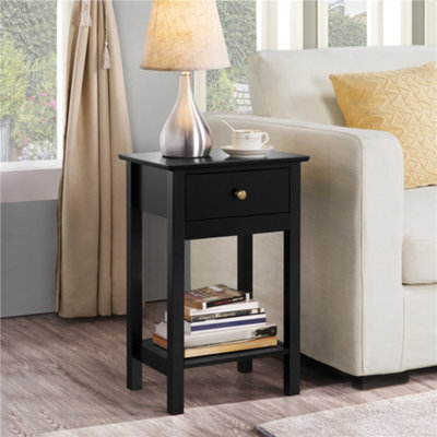 Yaheetech Black Wood Bedside Table End Table with Drawer