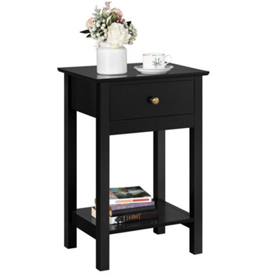 Yaheetech Black Wood Bedside Table End Table with Drawer