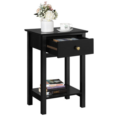 Yaheetech Black Wood Bedside Table End Table with Drawer