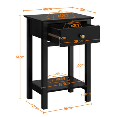 Yaheetech Black Wood Bedside Table End Table with Drawer