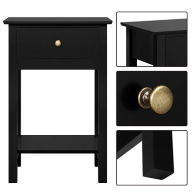Yaheetech Black Wood Bedside Table End Table with Drawer