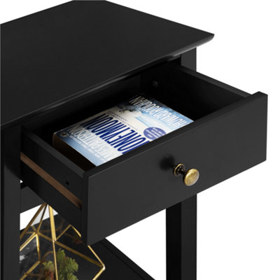 Yaheetech Black Wood Bedside Table End Table with Drawer