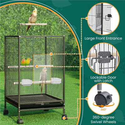 Curated visual reference: Visual Reference: Yaheetech Black Wrought Iron Bird Cage With Rolling Stand