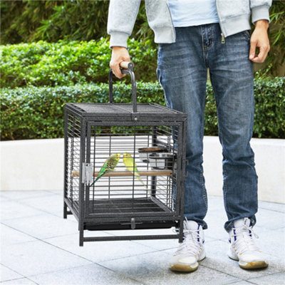Yaheetech Black Wrought Iron Travel Bird Cage Carrier