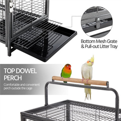 Yaheetech Black Wrought Iron Travel Bird Cage Carrier