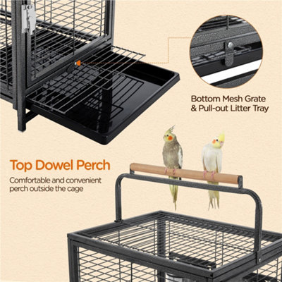 Yaheetech Black Wrought Iron Travel Bird Cage Carrier - 7