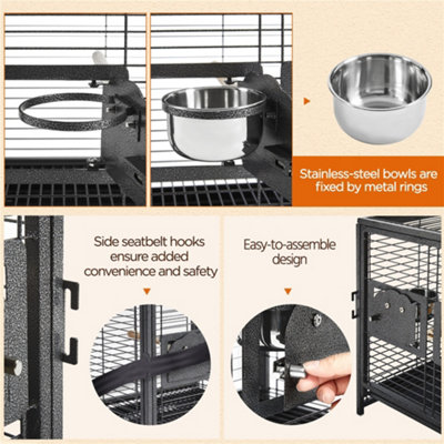 Yaheetech Black Wrought Iron Travel Bird Cage Carrier - 8