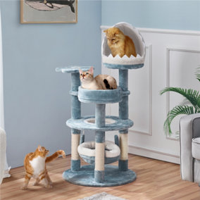 Yaheetech Blue 115cm Ocean-themed Cat Tower with Perches, Hammock