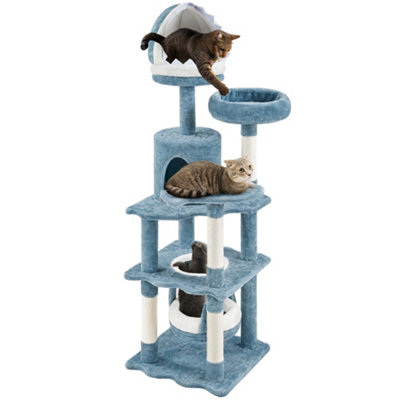 Yaheetech Blue 155cm Ocean-themed Cat Tower with Perches, Hammock
