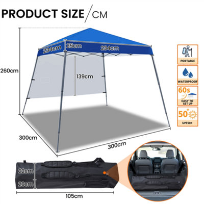 Yaheetech Blue 3x3m Pop-up Gazebo with Side Panel - 3