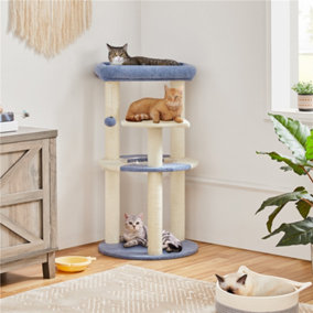 Yaheetech Blue/Beige 90cm Tall Ocean Cat Tower with Transparent Cat Bed