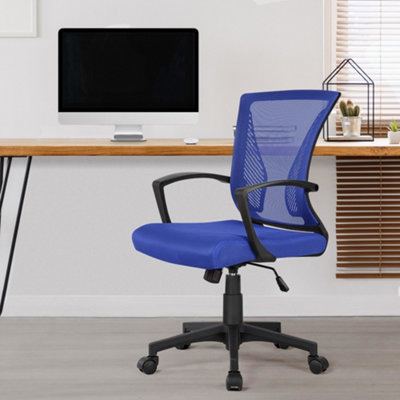 Yaheetech Blue Ergonomic Mesh Office Chair with Mid-Back 360 Degree Rolling Casters Height Adjustable