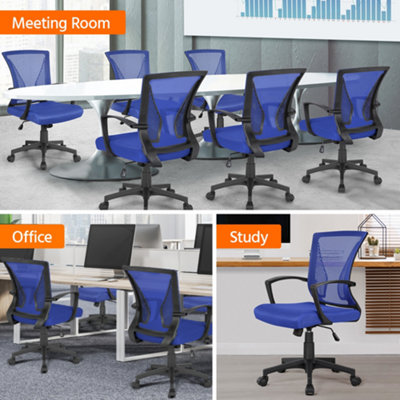 Yaheetech Blue Ergonomic Mesh Office Chair with Mid-Back 360 Degree Rolling Casters Height Adjustable