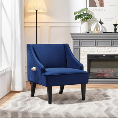 Yaheetech Blue Modern Upholstered Armchair Velvet Accent Chair with Rubberwood Legs for Living Room Bedroom Lounge