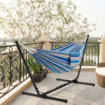 Yaheetech Blue Red Hammock Bed with Adjustable Steel Stand