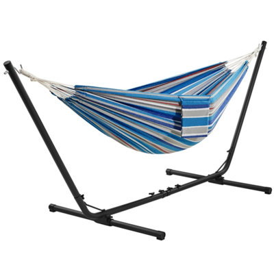 Yaheetech Blue Red Hammock Bed with Adjustable Steel Stand