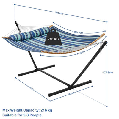 Yaheetech Blue Stripe 216 kg Capacity Hammock with Steel Stand Set - 3