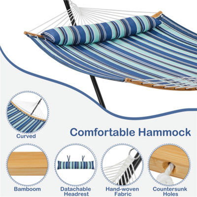 Yaheetech Blue Stripe 216 kg Capacity Hammock with Steel Stand Set - 4