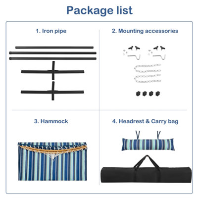 Yaheetech Blue Stripe 216 kg Capacity Hammock with Steel Stand Set - 7