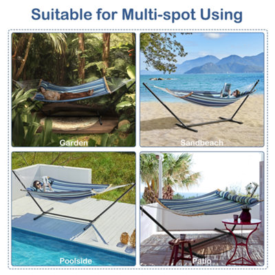Yaheetech Blue Stripe 216 kg Capacity Hammock with Steel Stand Set - 9