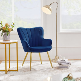 Yaheetech Blue Upholstered Velvet Armchair with Wing Side