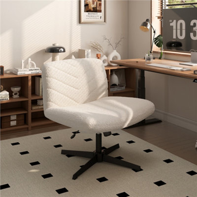 Yaheetech Boucle Swivel Desk Chair for Home Office - Ivory