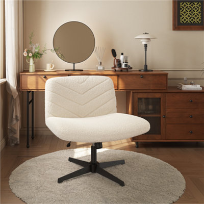 Yaheetech Boucle Swivel Desk Chair for Home Office - Ivory