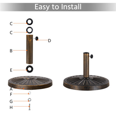 Yaheetech Bronze 12kg Patio Umbrella Base Stand for 38/48mm Pole - 7