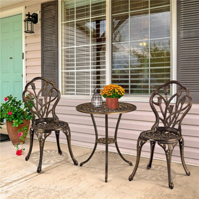 Yaheetech Bronze 3 Piece Patio Bistro Table Set with Umbrella Hole Floral Design