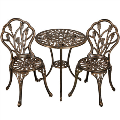 Yaheetech Bronze 3 Piece Patio Bistro Table Set with Umbrella Hole Floral Design
