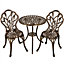 Yaheetech Bronze 3 Piece Patio Bistro Table Set with Umbrella Hole Floral Design